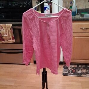 LOFT Pink Textured Henley Tunic Top
